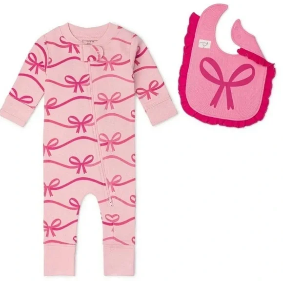 Paris Hilton x Monica + Andy Organic Cotton Baby Ruffle One-Piece and Bib Set - Picture 1 of 3